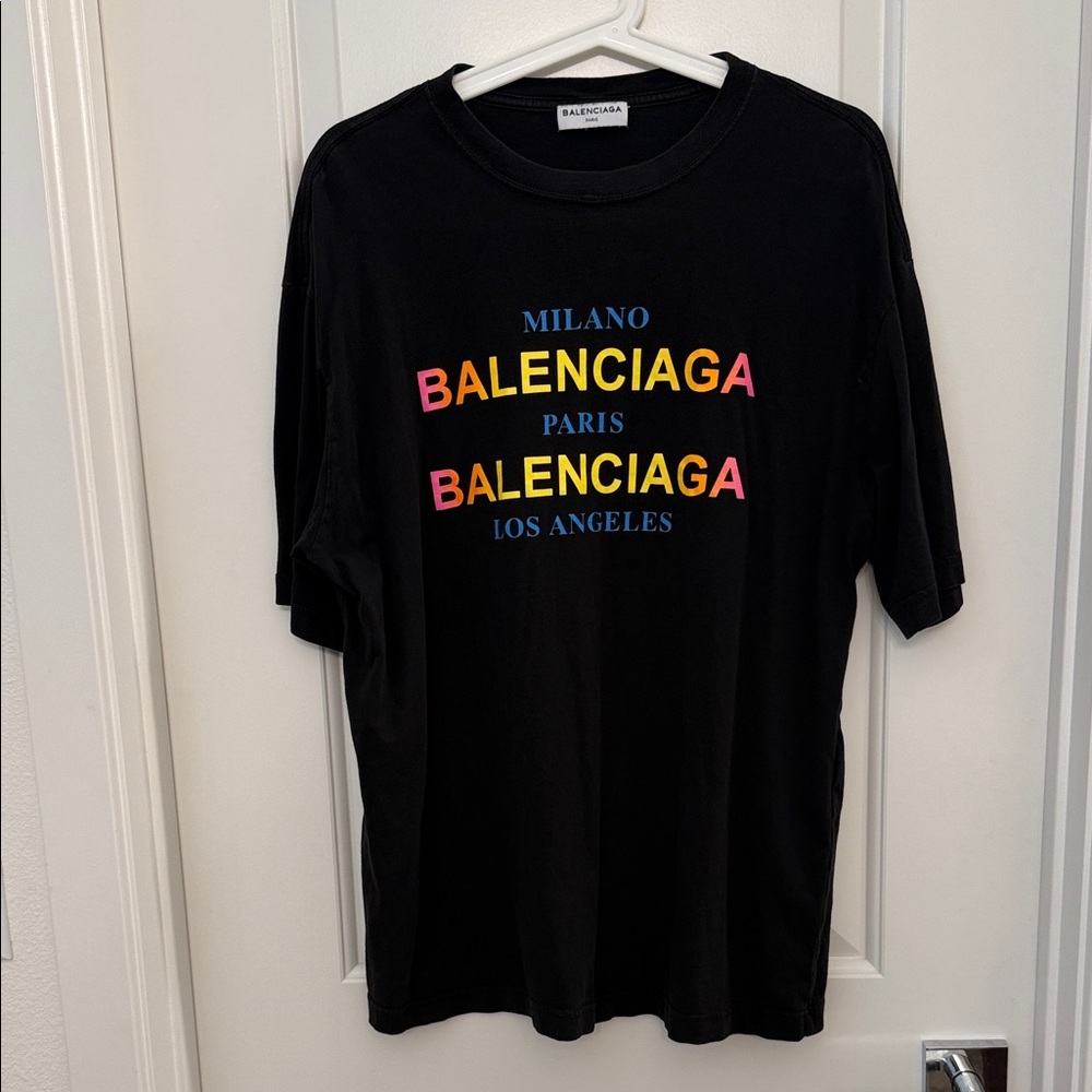 Balenciaga Black Tee with Vibrant Text